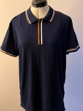 Scott James men's polo shirt, size L, navy, white, gold, luxurious cotton, short